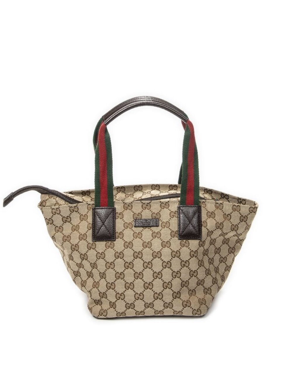 Gucci Small Web Trapeze Tote Bag Brown Beige GG Canvas